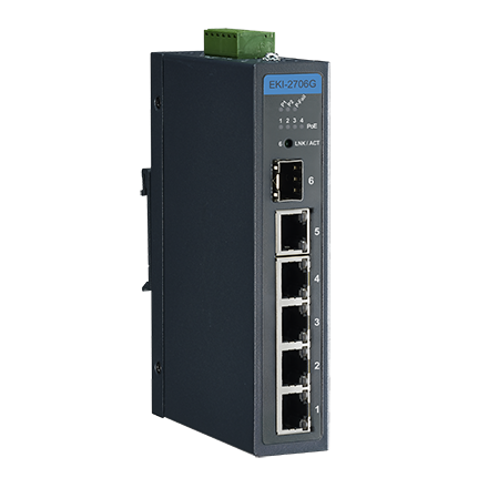 5GbE+1 Gigabit SFP Industrial Unmanaged PoE Switch with Wide Temperature
